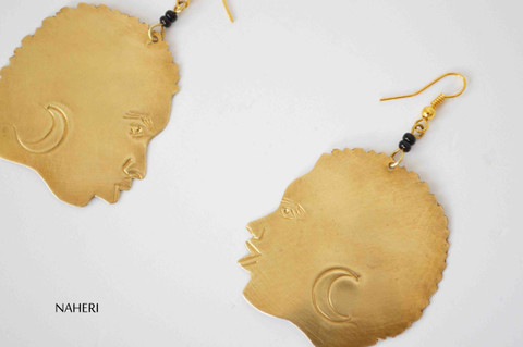 African earrings brass woman bald head