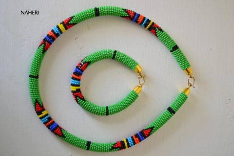 African zulu necklace green with bracelet jewelry