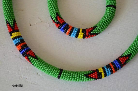 African zulu necklace green with bracelet jewelry