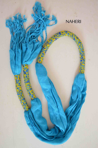 African scarf cotton with beads sky blue