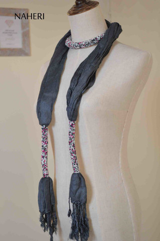 Grey African scarf cotton with beads