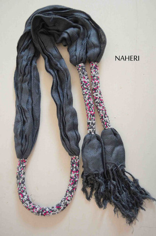 Grey African scarf cotton with beads
