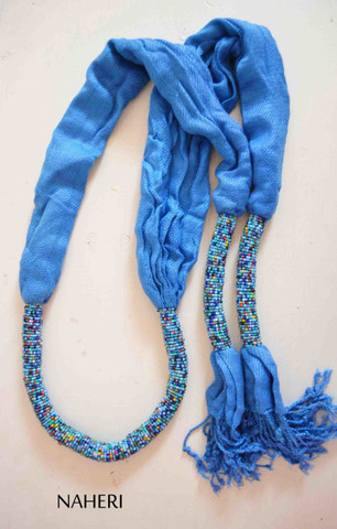 African inspired scarf azure blue beaded scarf