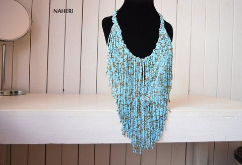 sky blue fringe necklace African jewelry
