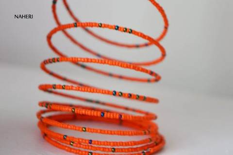 maasai beaded African inspired bracelets orange African jewellery