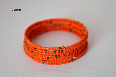 maasai beaded African inspired bracelets orange African jewellery
