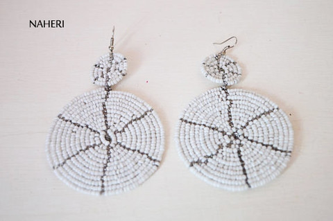white maasai beaded two circles earrings African jewelry