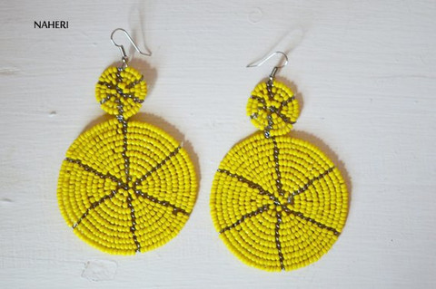 yellow beaded two circles earrings African jewelry