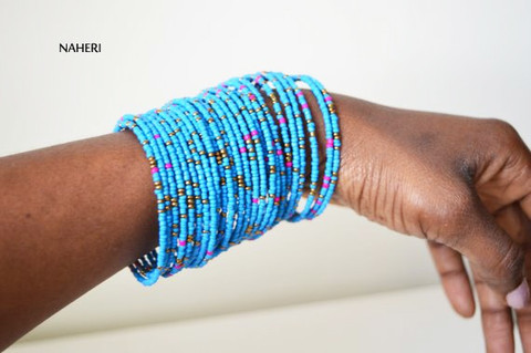 African coil around spiral bracelets blue Cuff bangles