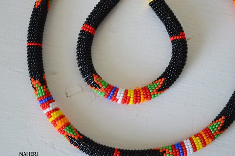 Black African zulu beaded choker necklace 