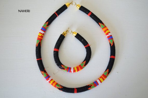 Black African zulu beaded choker necklace 