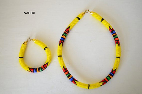 Yellow beaded necklace African Zulu handmade jewelry