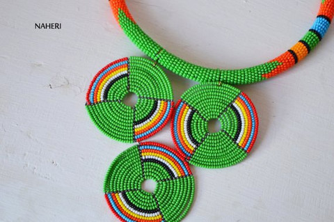 Zulu green beaded necklace African jewelry