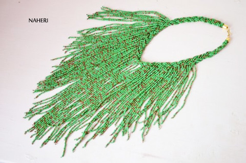 green summer fringe necklace African jewelry