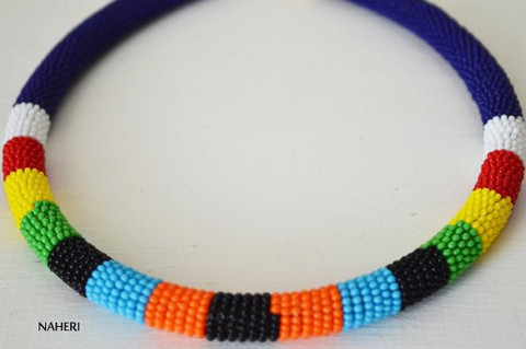 Zulu beaded necklace navy blue beaded African jewelry