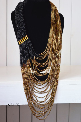 Black African inspired beaded necklace African tribal jewelry