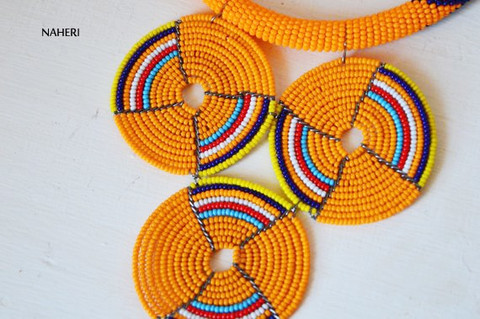 Zulu beaded necklace mustard yellow African tribal jewelry