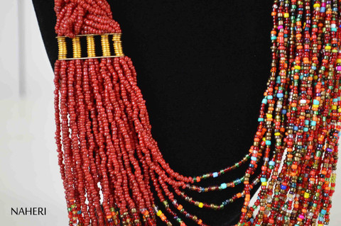 African beaded deep red chunky statement necklace African tribal jewelry