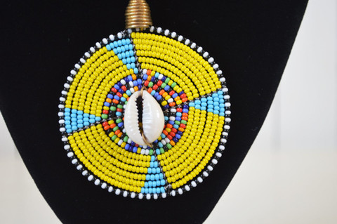 African maasai beaded cowrie shell pendant necklace  tribal jewelry