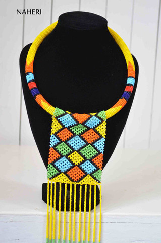 African zulu maasai necklace beaded fringe statement neck piece tribal jewelry