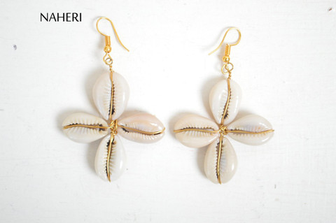 African cowrie shells earrings cross shaped