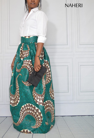 African print maxi skirt ankara TANA handmade skirt with sash/tie belt