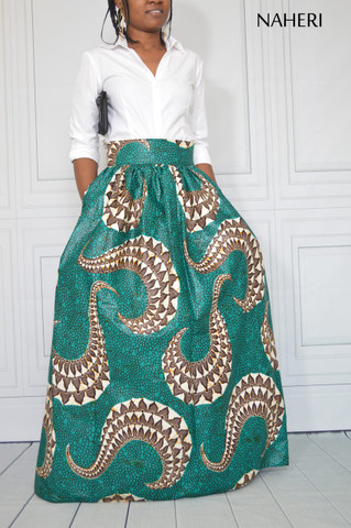 African print maxi skirt ankara TANA handmade skirt with sash/tie belt