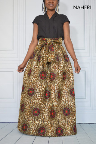 African print maxi skirt cotton - ELENA skirt with sash/tie belt 