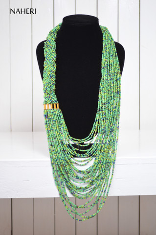 African maasai beaded green necklace tribal neck piece