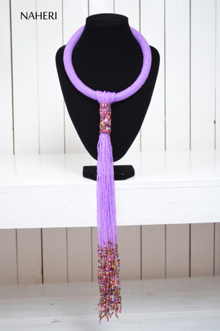 African inspired purple tie necklace African fashion jewelry naheri 