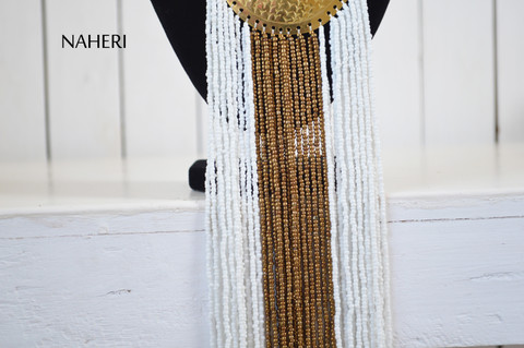 African beaded fringe necklace with brass tribal jewelry