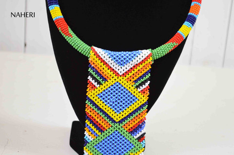 African zulu necklace maasai beaded fringe statement jewelry