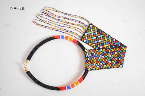 African zulu beaded necklace fringe statement jewelry