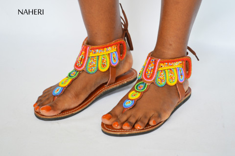 Beaded African sandals handmade tribal shoes summer sandals naheri