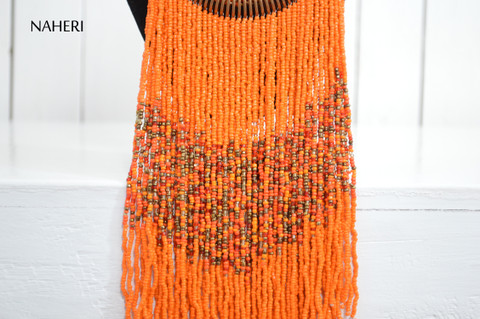 African inspired beaded necklace orange jewelry