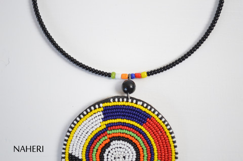 Tribal African beaded pendant necklace ethnic jewelry