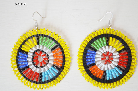African yellow zulu maasai beaded round earrings African jewelry