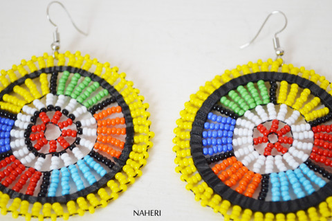 African yellow zulu maasai beaded round earrings African jewelry