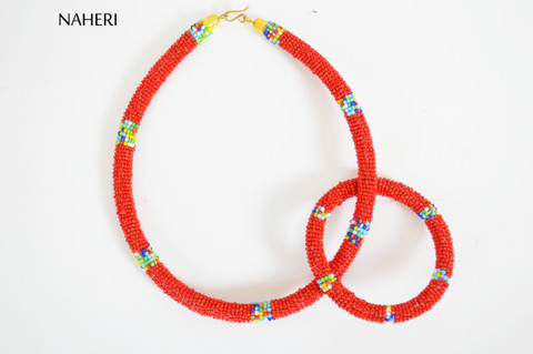 African tribal necklace red jewelry with bracelet