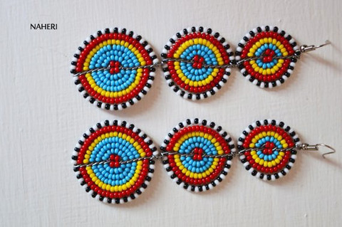 African beaded 3 tiered earrings multicolored jewelry