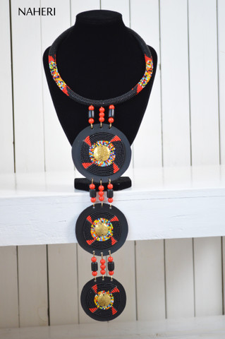 African beaded necklace tiered maasai tribal zulu jewelry naheri