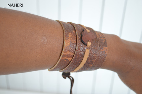 African tribal leather bracelet handmade map tribal jewelry naheri