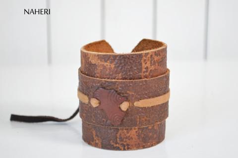 African tribal leather bracelet handmade map tribal jewelry naheri