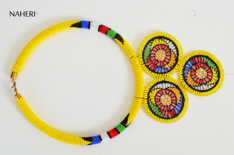 African inspired yellow tribal necklace