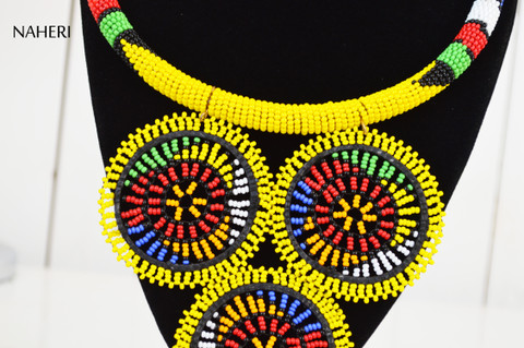 African inspired yellow tribal necklace