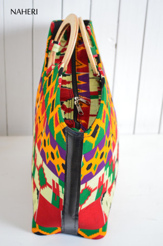 African print fabric wooden handles handbag kente
