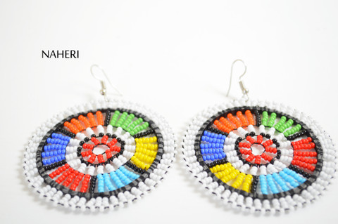 African white zulu beaded round earrings