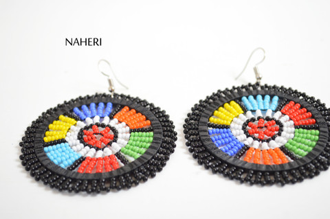 African black zulu beaded round earrings tribal jewelry naheri