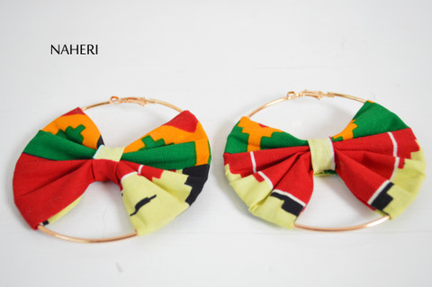  African kente print bow earrings handmade jewelry