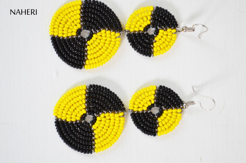 African beaded earrings yellow and black jewelry 